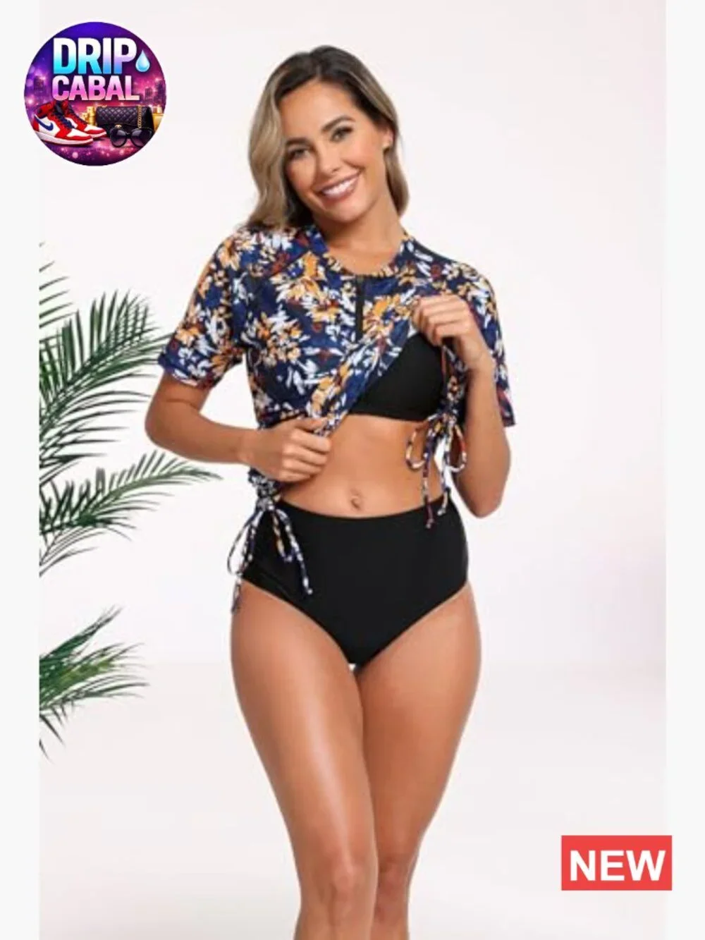 Short Sleeve UPF50+ Rash Guard Swim Shirt with Built-in Bra Half Zip